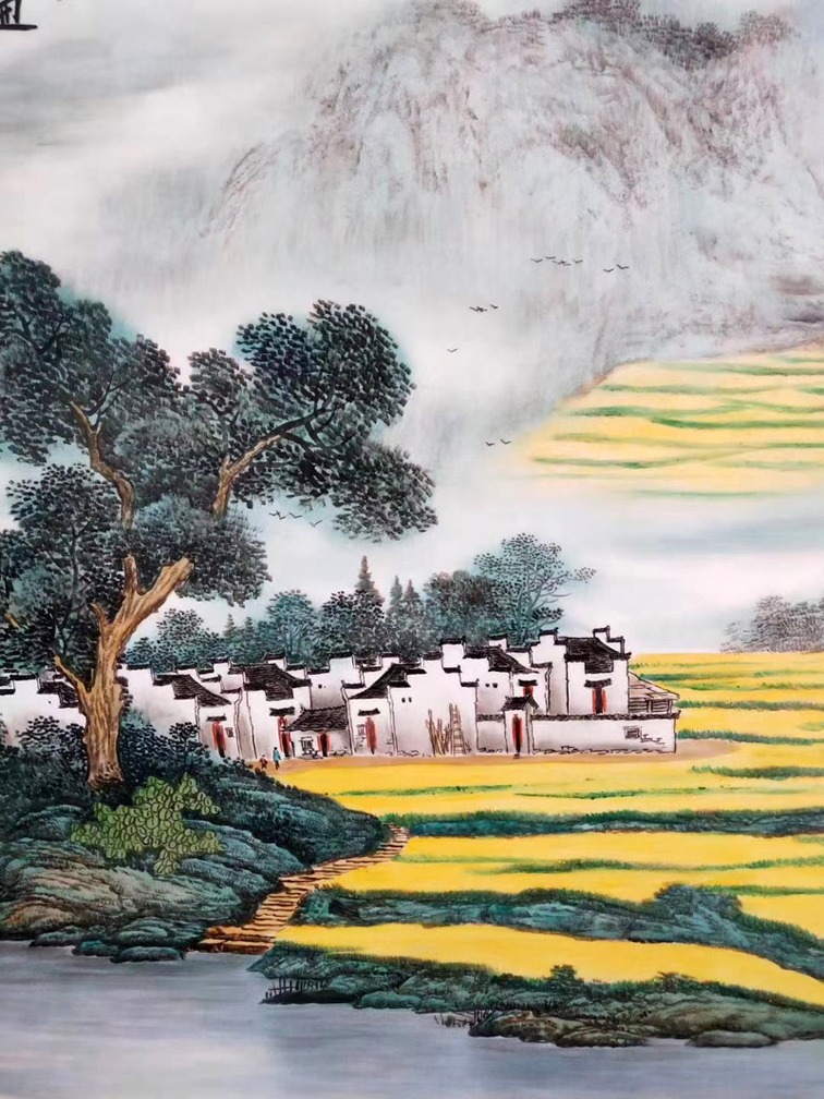 景德镇名家手绘山水瓷板画（遍地黄金）
